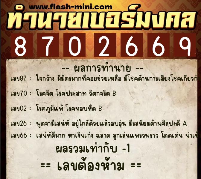 ทำนายเบอร์มงคล 0XX-8702669 ทำนายเบอร์มงคล หมายเลข 095-870266 ทำนายเบอร์มงคล 0XX-8702669 ทำนายเบอร์มงคล หมายเลข 095-870266