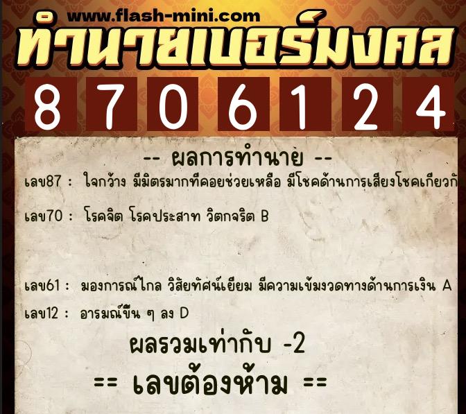 ทำนายเบอร์มงคล 0XX-8706124 ทำนายเบอร์มงคล หมายเลข 086-870612 ทำนายเบอร์มงคล 0XX-8706124 ทำนายเบอร์มงคล หมายเลข 086-870612