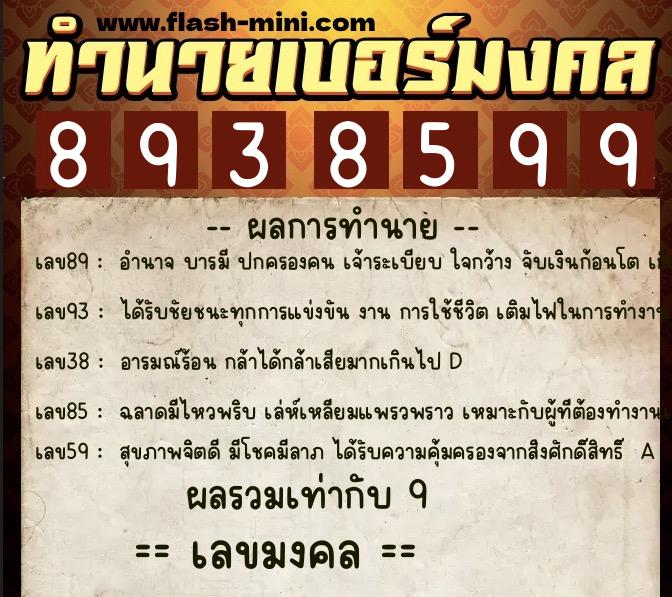 ทำนายเบอร์มงคล 0XX-8938599  ทำนายเบอร์มงคล หมายเลข 083-893859 