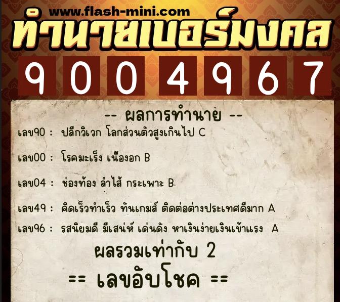 ทำนายเบอร์มงคล 0XX-9004967  ทำนายเบอร์มงคล หมายเลข 081-900496 