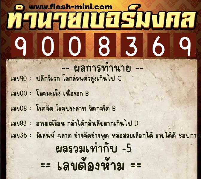 ทำนายเบอร์มงคล 0XX-9008369  ทำนายเบอร์มงคล หมายเลข 097-900836 