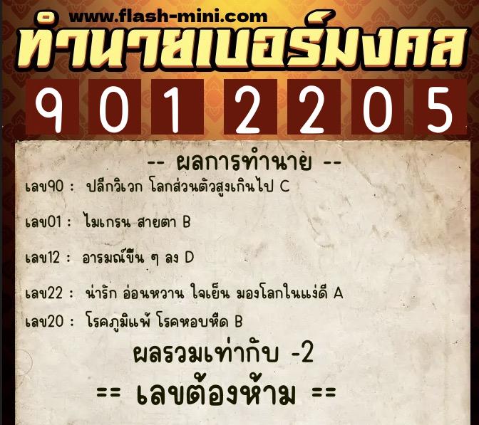 ทำนายเบอร์มงคล 0XX-9012205  ทำนายเบอร์มงคล หมายเลข 082-901220 