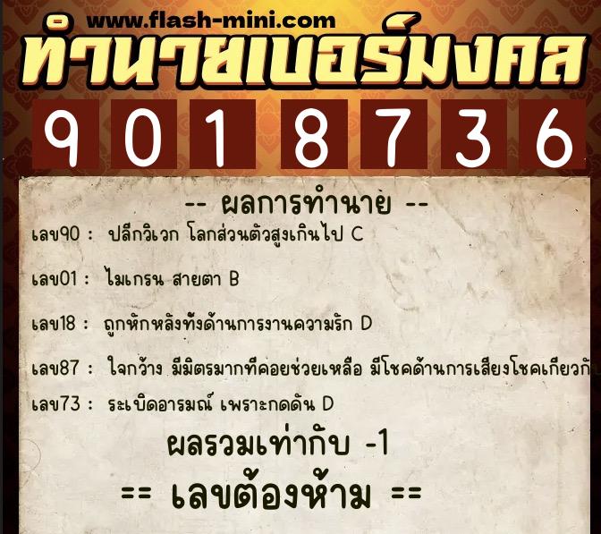 ทำนายเบอร์มงคล 0XX-9018736  ทำนายเบอร์มงคล หมายเลข 086-901873 