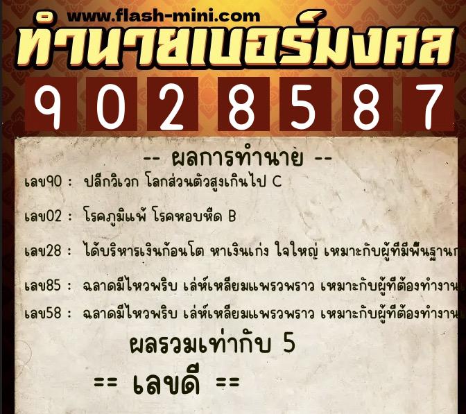 ทำนายเบอร์มงคล 0XX-9028587  ทำนายเบอร์มงคล หมายเลข 092-902858 
