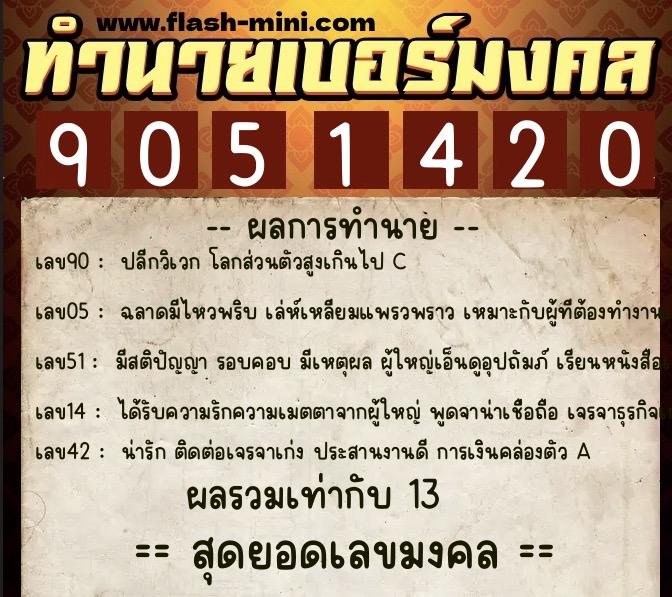ทำนายเบอร์มงคล 0XX-9051420  ทำนายเบอร์มงคล หมายเลข 093-905142 