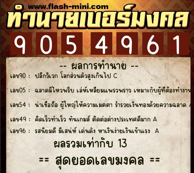 ทำนายเบอร์มงคล 0XX-9054961  ทำนายเบอร์มงคล หมายเลข 063-905496 