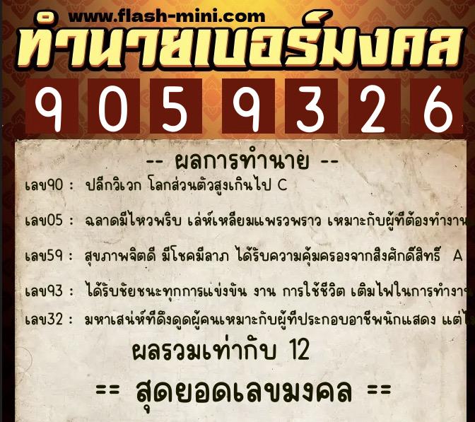 ทำนายเบอร์มงคล 0XX-9059326  ทำนายเบอร์มงคล หมายเลข 061-905932 