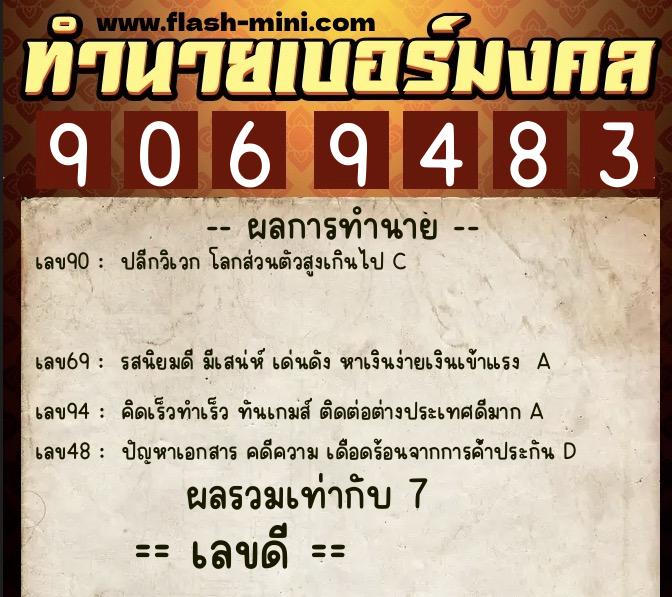 ทำนายเบอร์มงคล 0XX-9069483  ทำนายเบอร์มงคล หมายเลข 095-906948 