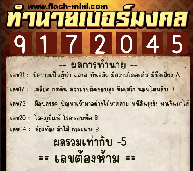 ทำนายเบอร์มงคล 0XX-9172045 ทำนายเบอร์มงคล หมายเลข 067-917204 ทำนายเบอร์มงคล 0XX-9172045 ทำนายเบอร์มงคล หมายเลข 067-917204