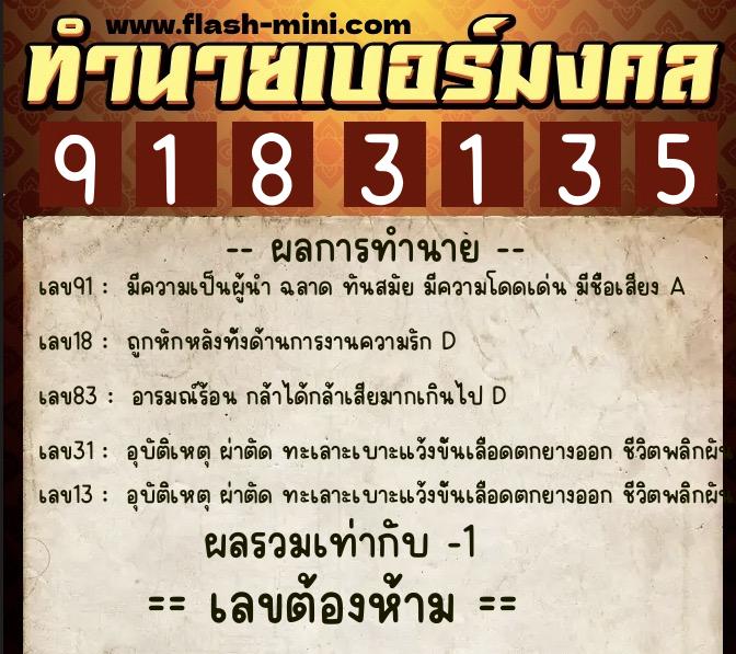 ทำนายเบอร์มงคล 0XX-9183135 ทำนายเบอร์มงคล หมายเลข 061-918313 ทำนายเบอร์มงคล 0XX-9183135 ทำนายเบอร์มงคล หมายเลข 061-918313