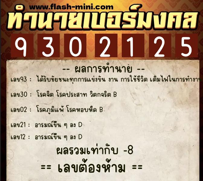 ทำนายเบอร์มงคล 0XX-9302125  ทำนายเบอร์มงคล หมายเลข 083-930212 