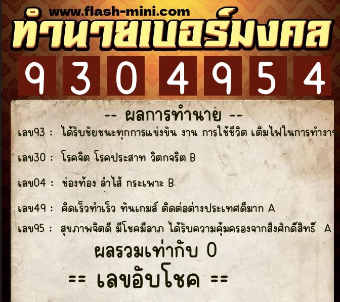 ทำนายเบอร์มงคล 0XX-9304954  ทำนายเบอร์มงคล หมายเลข 067-930495 