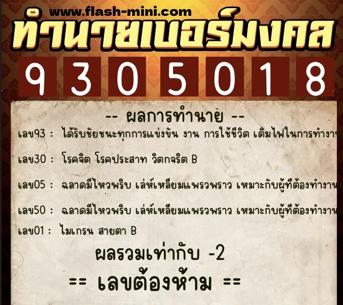 ทำนายเบอร์มงคล 0XX-9305018  ทำนายเบอร์มงคล หมายเลข 093-930501 