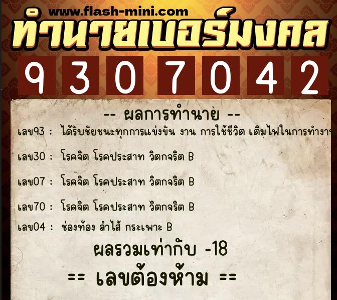 ทำนายเบอร์มงคล 0XX-9307042  ทำนายเบอร์มงคล หมายเลข 083-930704 