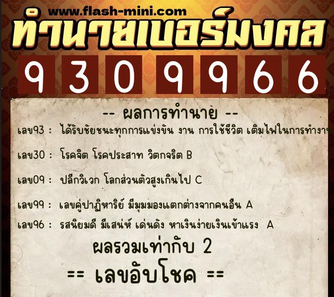 ทำนายเบอร์มงคล 0XX-9309966  ทำนายเบอร์มงคล หมายเลข 081-930996 