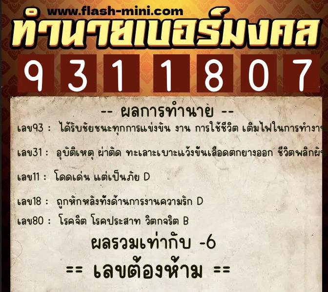 ทำนายเบอร์มงคล 0XX-9311807  ทำนายเบอร์มงคล หมายเลข 080-931180  ทำนายเบอร์มงคล 0XX-9311807  ทำนายเบอร์มงคล หมายเลข 080-931180