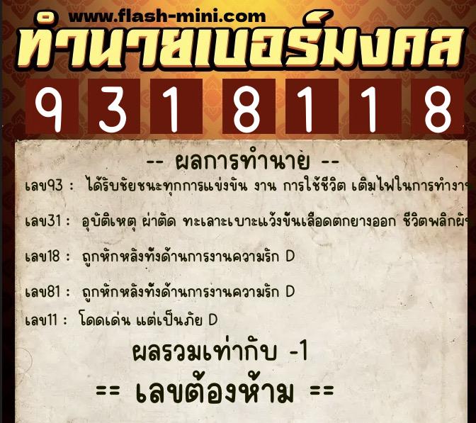 ทำนายเบอร์มงคล 0XX-9318118 ทำนายเบอร์มงคล หมายเลข 090-931811 ทำนายเบอร์มงคล 0XX-9318118 ทำนายเบอร์มงคล หมายเลข 090-931811