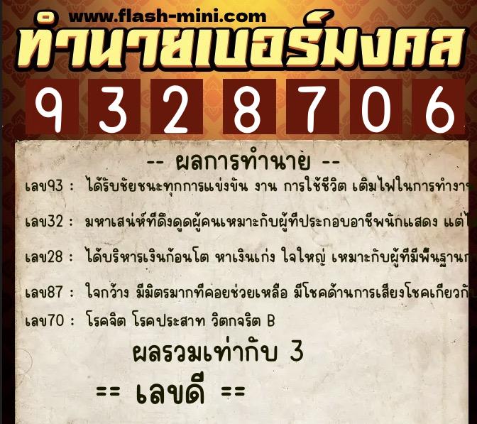 ทำนายเบอร์มงคล 0XX-9328706  ทำนายเบอร์มงคล หมายเลข 063-932870 