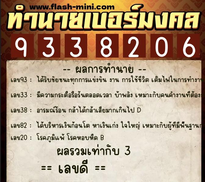 ทำนายเบอร์มงคล 0XX-9338206  ทำนายเบอร์มงคล หมายเลข 089-933820 