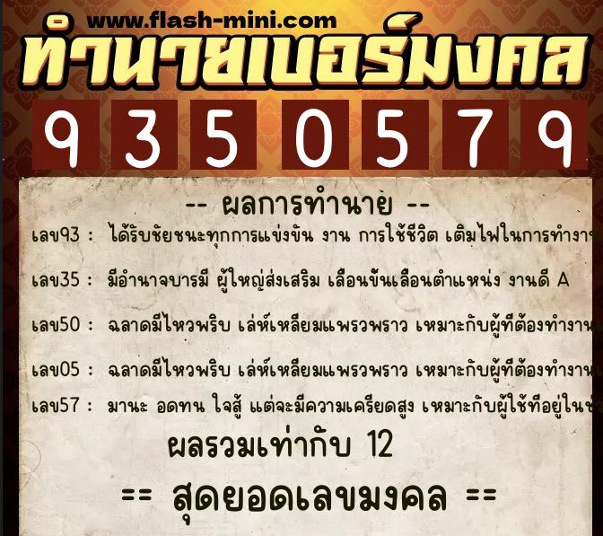 ทำนายเบอร์มงคล 0XX-9350579  ทำนายเบอร์มงคล หมายเลข 083-935057 