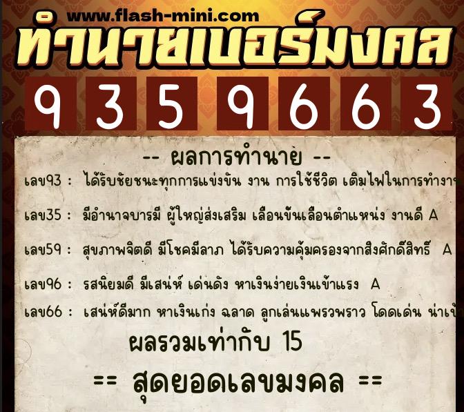 ทำนายเบอร์มงคล 0XX-9359663  ทำนายเบอร์มงคล หมายเลข 069-935966 