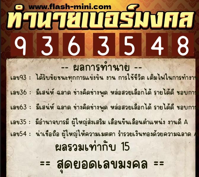 ทำนายเบอร์มงคล 0XX-9363548  ทำนายเบอร์มงคล หมายเลข 086-936354 