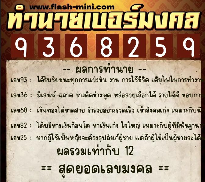 ทำนายเบอร์มงคล 0XX-9368259  ทำนายเบอร์มงคล หมายเลข 065-936825 