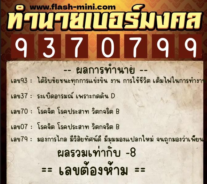 ทำนายเบอร์มงคล 0XX-9370799  ทำนายเบอร์มงคล หมายเลข 067-937079 