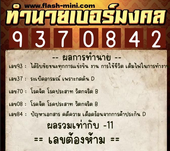 ทำนายเบอร์มงคล 0XX-9370842  ทำนายเบอร์มงคล หมายเลข 086-937084 