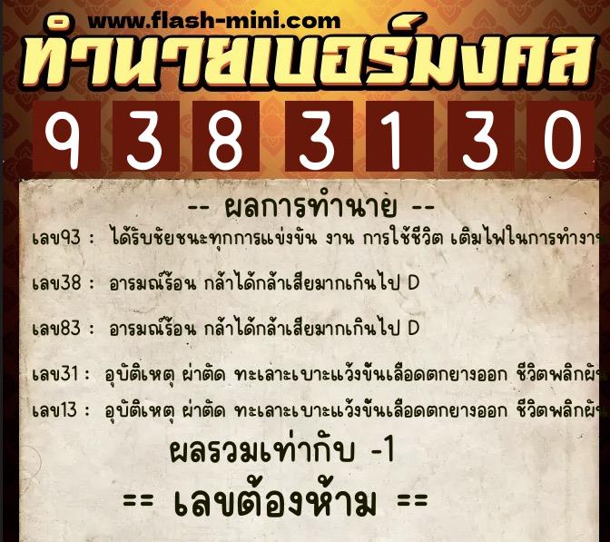 ทำนายเบอร์มงคล 0XX-9383130  ทำนายเบอร์มงคล หมายเลข 098-938313 