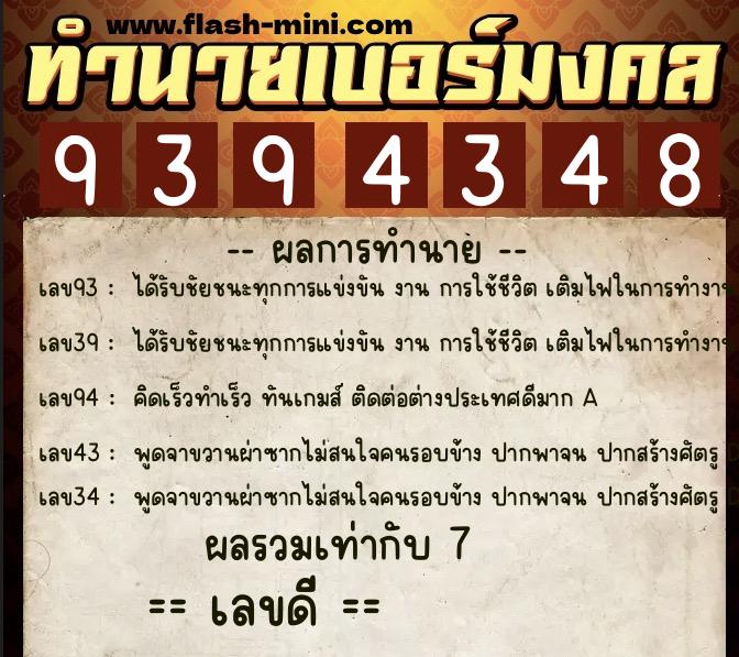ทำนายเบอร์มงคล 0XX-9394348  ทำนายเบอร์มงคล หมายเลข 095-939434 