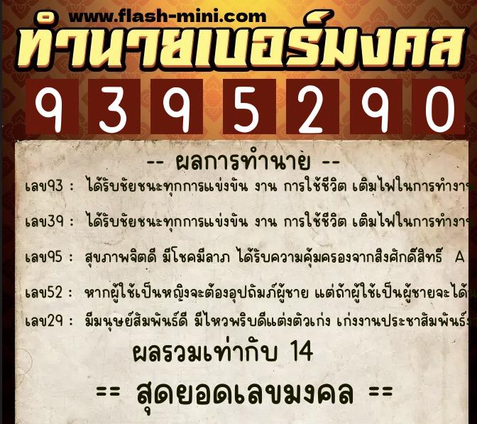 ทำนายเบอร์มงคล 0XX-9395290  ทำนายเบอร์มงคล หมายเลข 084-939529 