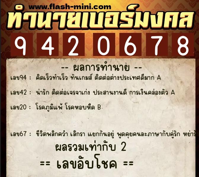 ทำนายเบอร์มงคล 0XX-9420678 ทำนายเบอร์มงคล หมายเลข 080-942067 ทำนายเบอร์มงคล 0XX-9420678 ทำนายเบอร์มงคล หมายเลข 080-942067