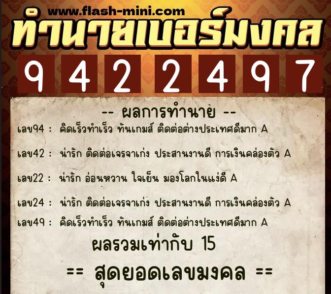ทำนายเบอร์มงคล 0XX-9422497  ทำนายเบอร์มงคล หมายเลข 080-942249 