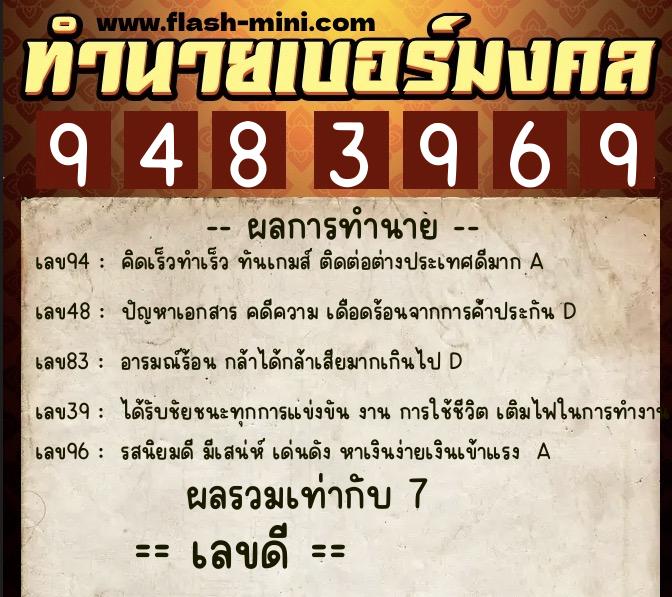 ทำนายเบอร์มงคล 0XX-9483969  ทำนายเบอร์มงคล หมายเลข 094-948396 