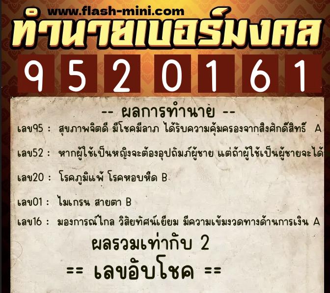 ทำนายเบอร์มงคล 0XX-9520161 ทำนายเบอร์มงคล หมายเลข 085-952016 ทำนายเบอร์มงคล 0XX-9520161 ทำนายเบอร์มงคล หมายเลข 085-952016