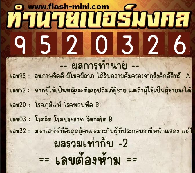 ทำนายเบอร์มงคล 0XX-9520326 ทำนายเบอร์มงคล หมายเลข 086-952032 ทำนายเบอร์มงคล 0XX-9520326 ทำนายเบอร์มงคล หมายเลข 086-952032