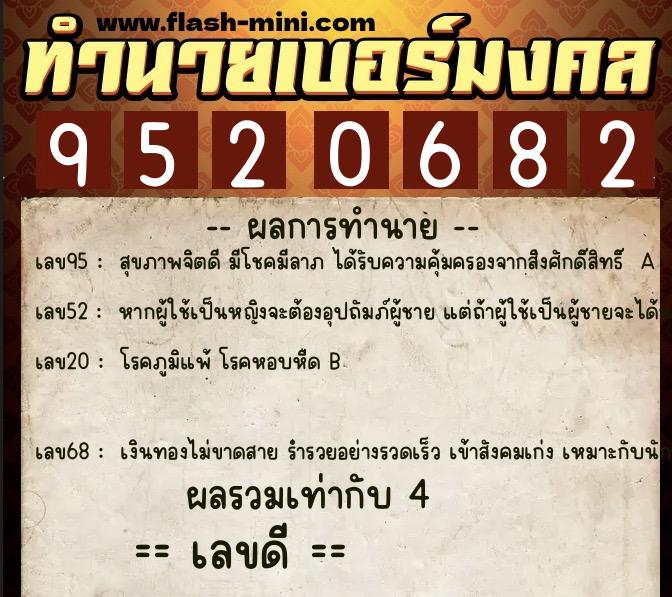 ทำนายเบอร์มงคล 0XX-9520682 ทำนายเบอร์มงคล หมายเลข 068-952068 ทำนายเบอร์มงคล 0XX-9520682 ทำนายเบอร์มงคล หมายเลข 068-952068