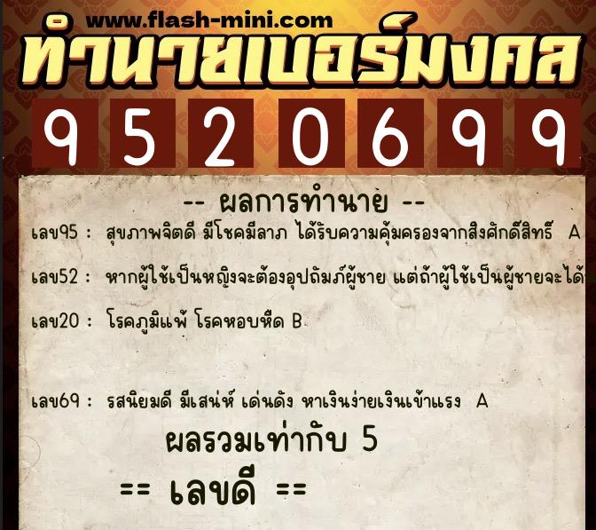 ทำนายเบอร์มงคล 0XX-9520699 ทำนายเบอร์มงคล หมายเลข 069-952069 ทำนายเบอร์มงคล 0XX-9520699 ทำนายเบอร์มงคล หมายเลข 069-952069