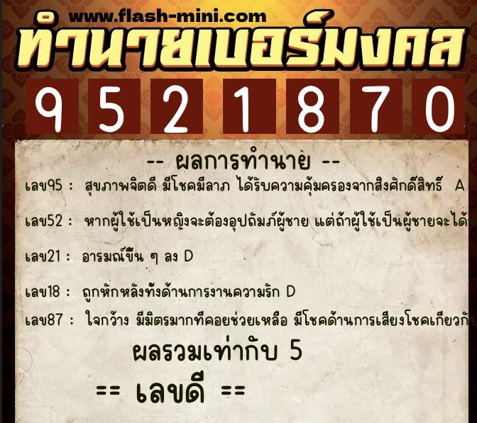 ทำนายเบอร์มงคล 0XX-9521870  ทำนายเบอร์มงคล หมายเลข 093-952187 