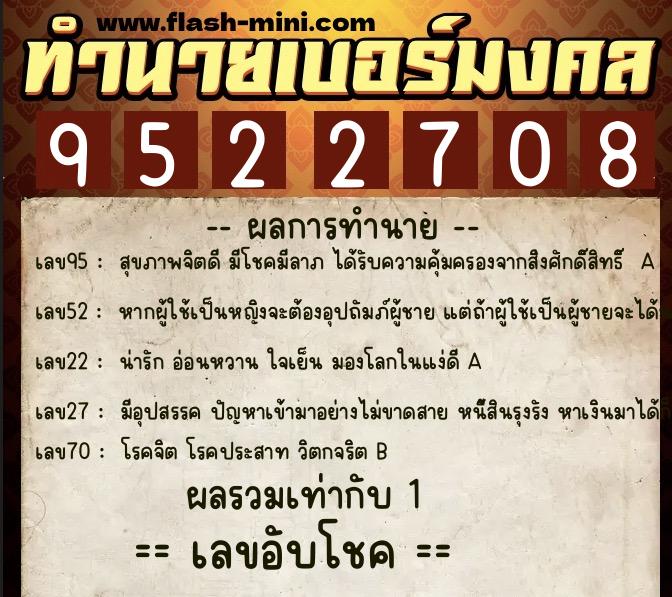ทำนายเบอร์มงคล 0XX-9522708  ทำนายเบอร์มงคล หมายเลข 094-952270 
