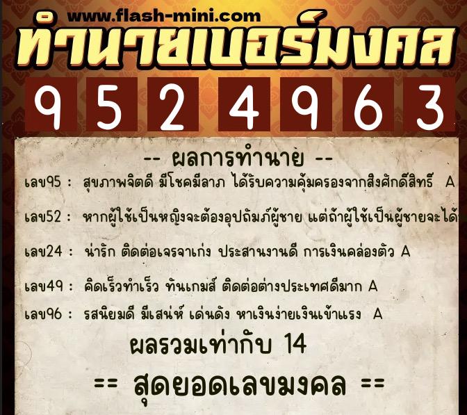 ทำนายเบอร์มงคล 0XX-9524963 ทำนายเบอร์มงคล หมายเลข 086-952496 ทำนายเบอร์มงคล 0XX-9524963 ทำนายเบอร์มงคล หมายเลข 086-952496
