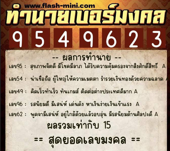 ทำนายเบอร์มงคล 0XX-9549623  ทำนายเบอร์มงคล หมายเลข 066-954962 