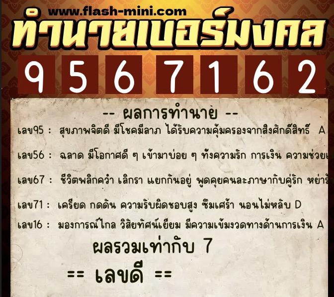 ทำนายเบอร์มงคล 0XX-9567162 ทำนายเบอร์มงคล หมายเลข 061-956716 ทำนายเบอร์มงคล 0XX-9567162 ทำนายเบอร์มงคล หมายเลข 061-956716