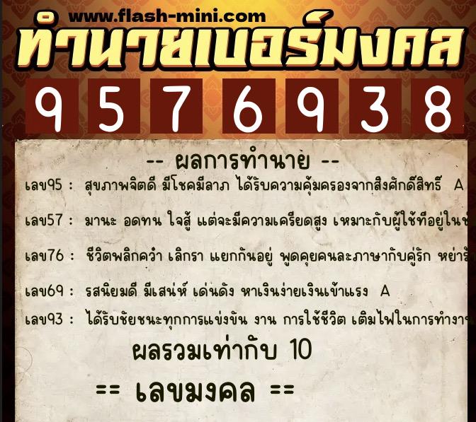 ทำนายเบอร์มงคล 0XX-9576938  ทำนายเบอร์มงคล หมายเลข 091-957693 