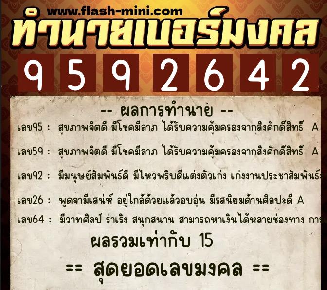 ทำนายเบอร์มงคล 0XX-9592642  ทำนายเบอร์มงคล หมายเลข 094-959264 