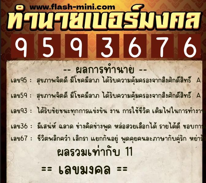 ทำนายเบอร์มงคล 0XX-9593676  ทำนายเบอร์มงคล หมายเลข 080-959367 