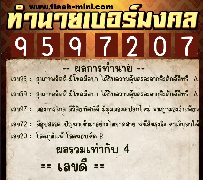 ทำนายเบอร์มงคล 0XX-9597207  ทำนายเบอร์มงคล หมายเลข 068-959720 