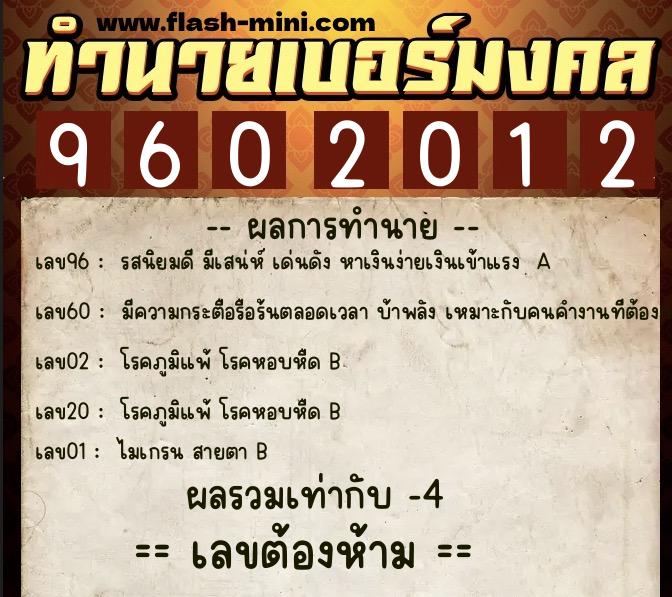 ทำนายเบอร์มงคล 0XX-9602012 ทำนายเบอร์มงคล หมายเลข 064-960201 ทำนายเบอร์มงคล 0XX-9602012 ทำนายเบอร์มงคล หมายเลข 064-960201