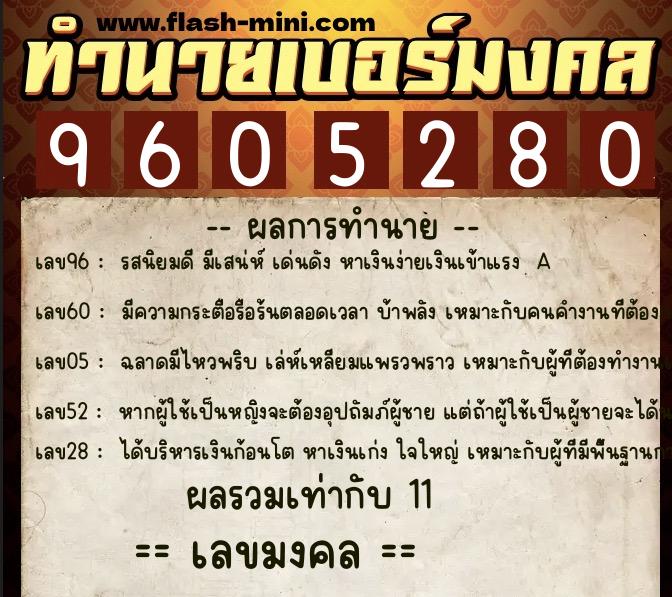 ทำนายเบอร์มงคล 0XX-9605280 ทำนายเบอร์มงคล หมายเลข 096-960528 ทำนายเบอร์มงคล 0XX-9605280 ทำนายเบอร์มงคล หมายเลข 096-960528